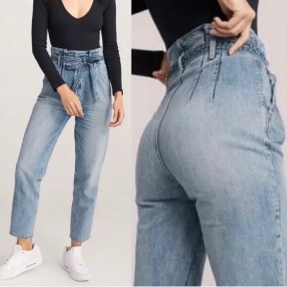 Abercrombie & Fitch Denim - NWT Abercrombie High Rise Mom Jeans Denim 2 26 Blue Medium Paperbag Braid Belt